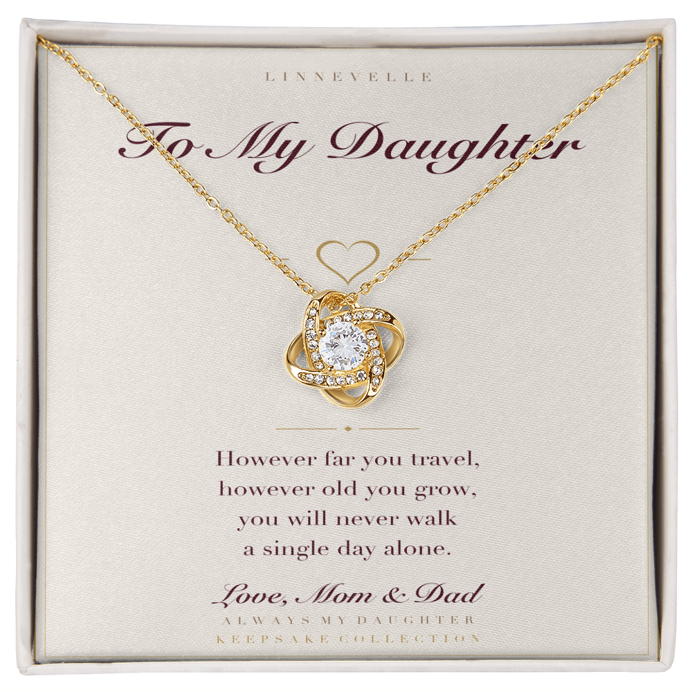Keepsake card and love knot necklace — 18K yellow gold finish