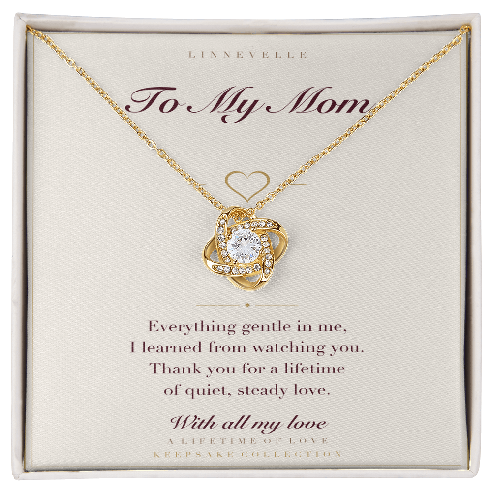 Keepsake card and love knot necklace — 18K yellow gold finish