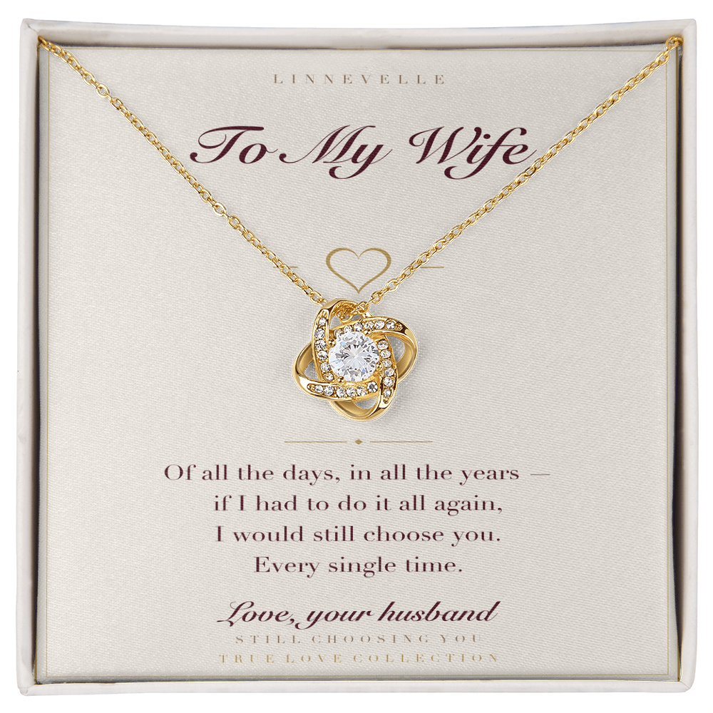 Keepsake card and love knot necklace — 18K yellow gold finish
