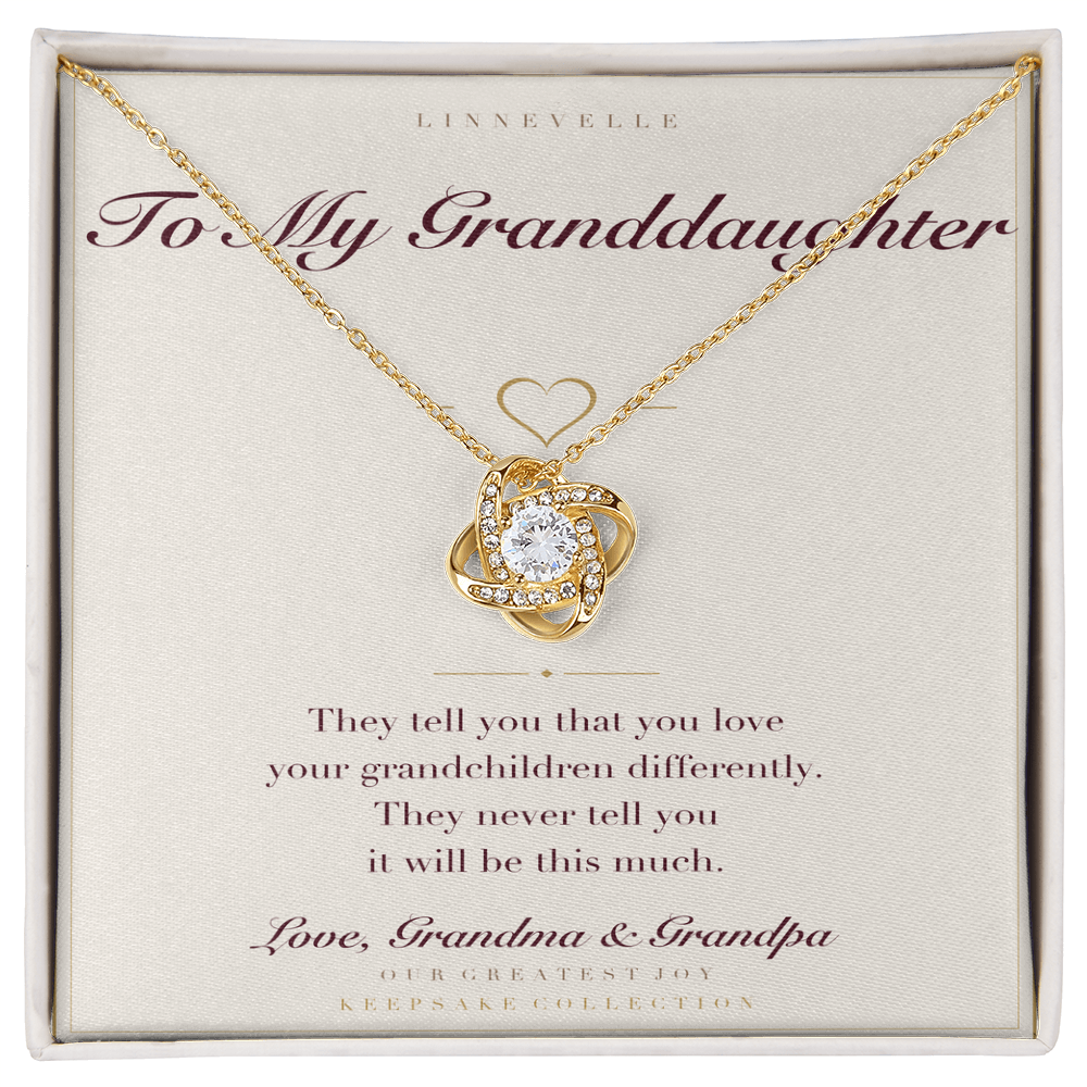 To My Granddaughter keepsake card and love knot necklace — 18K yellow gold finish