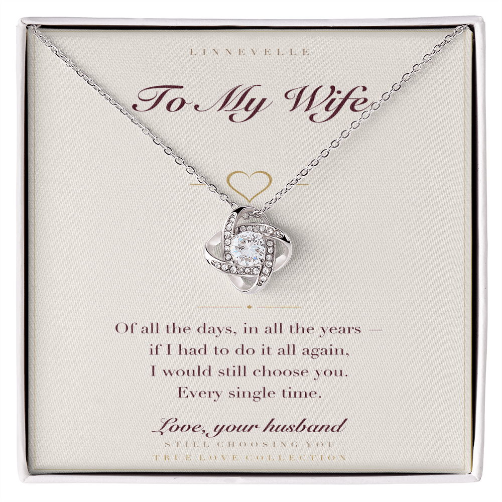 Keepsake card and love knot necklace — 14K white gold finish