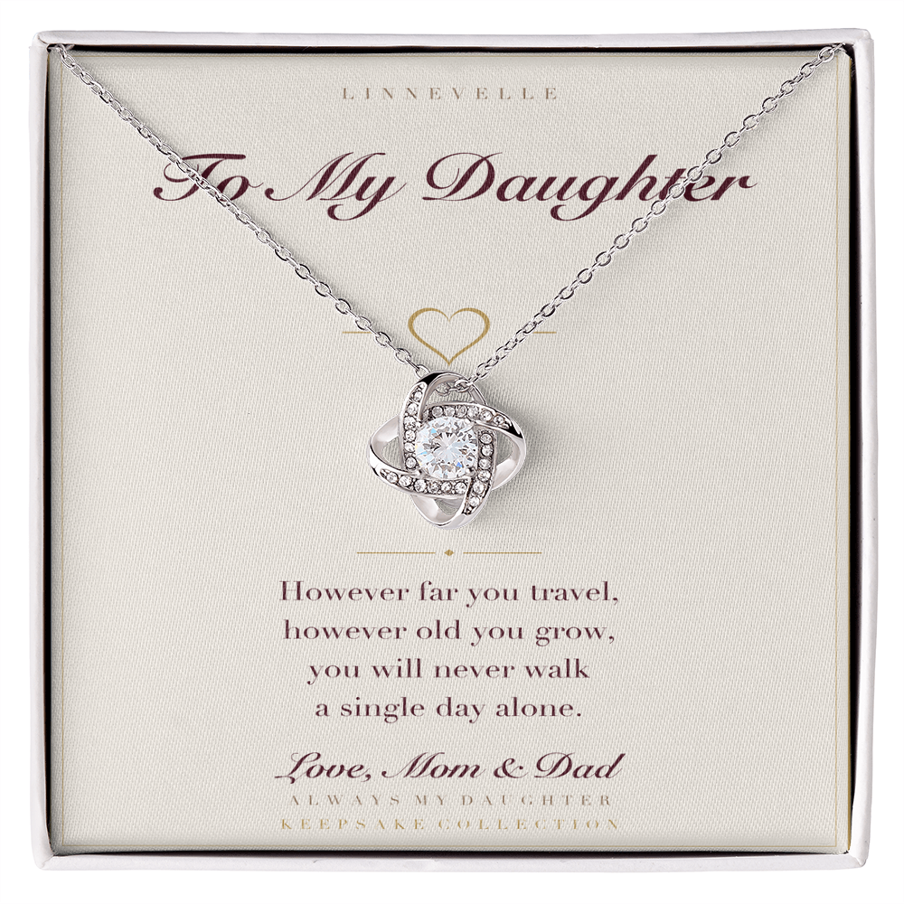 Keepsake card and love knot necklace — 14K white gold finish