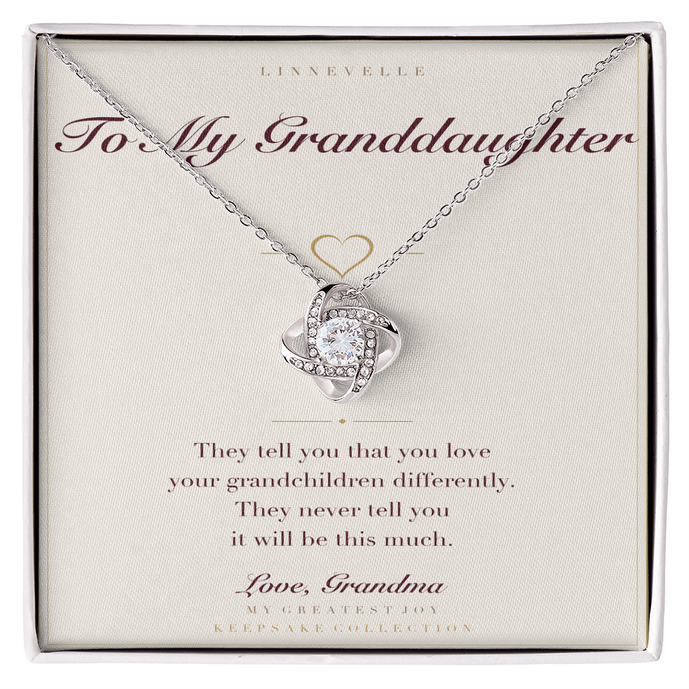 Keepsake card and love knot necklace — 14K white gold finish