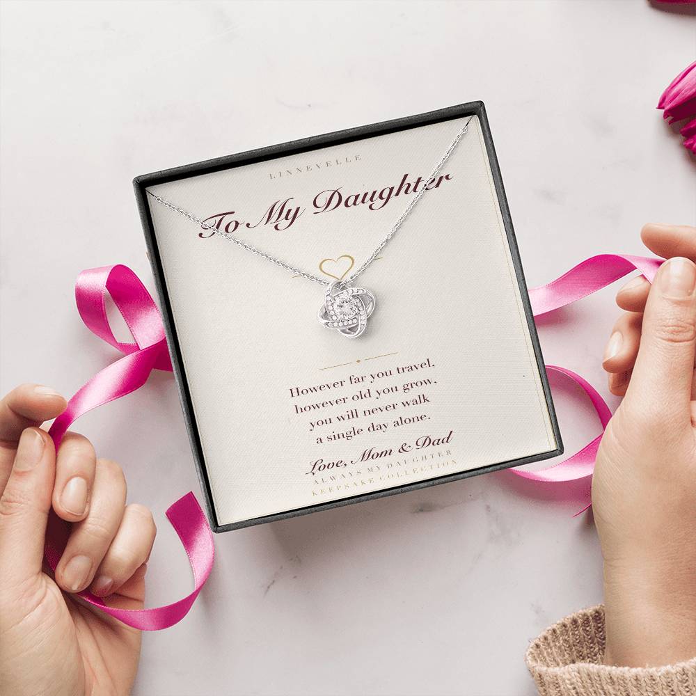 Gift-ready — keepsake card and necklace with ribbon